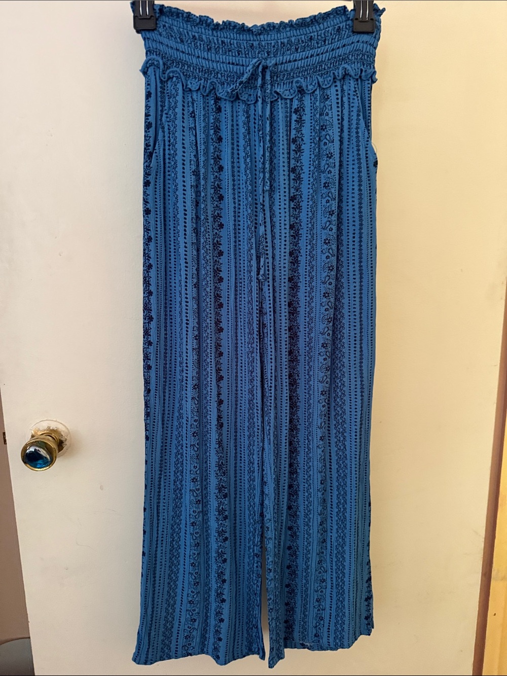 Kingston Blue Striped Smocked-Waist Pants
